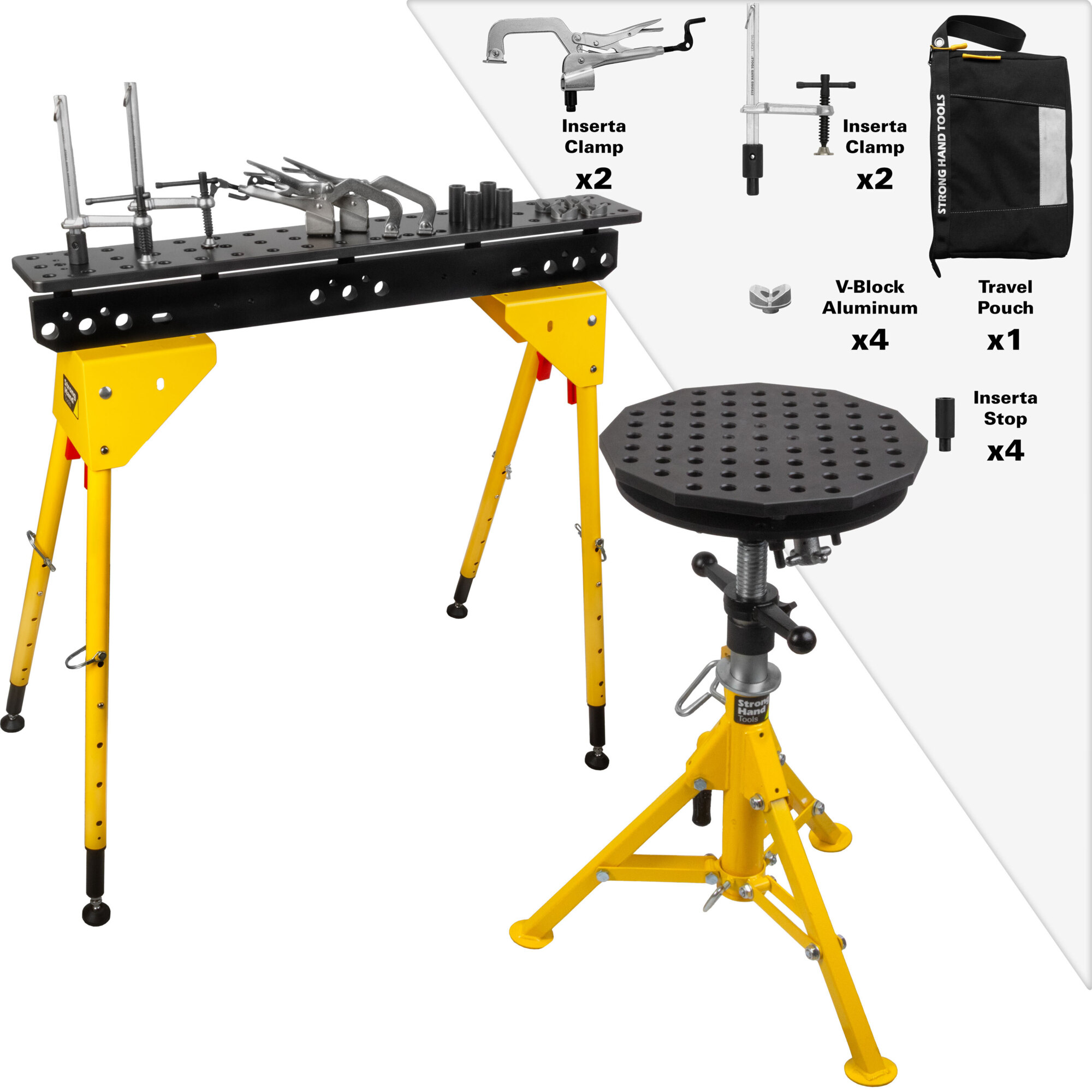 Strong Hand Tools Adjustable Heavy-Duty Leg Sawhorse and Fixed Tripod Pack, Model# TSBA14-2PK
